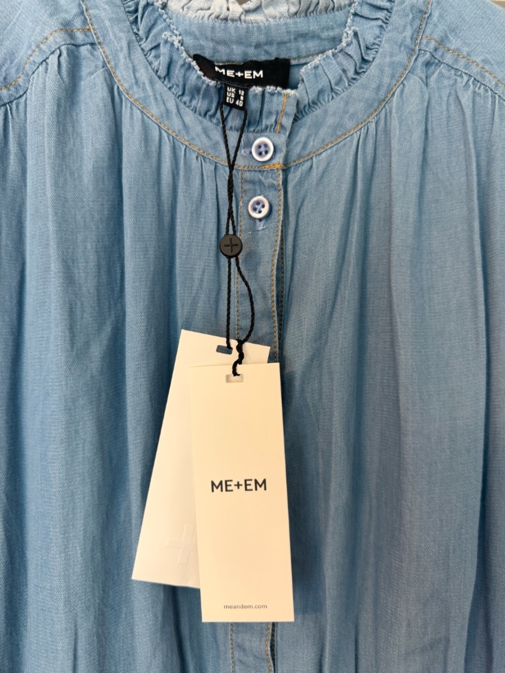 ME+EM Chambray Blue Shirred Cotton Maxi Shirt Dress Size 8 - Picture 3 of 7